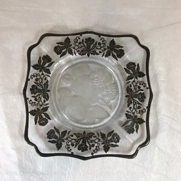 Vintage Silver Overlay Glass Embossed Fruits Service Plate - Picture 5 of 7